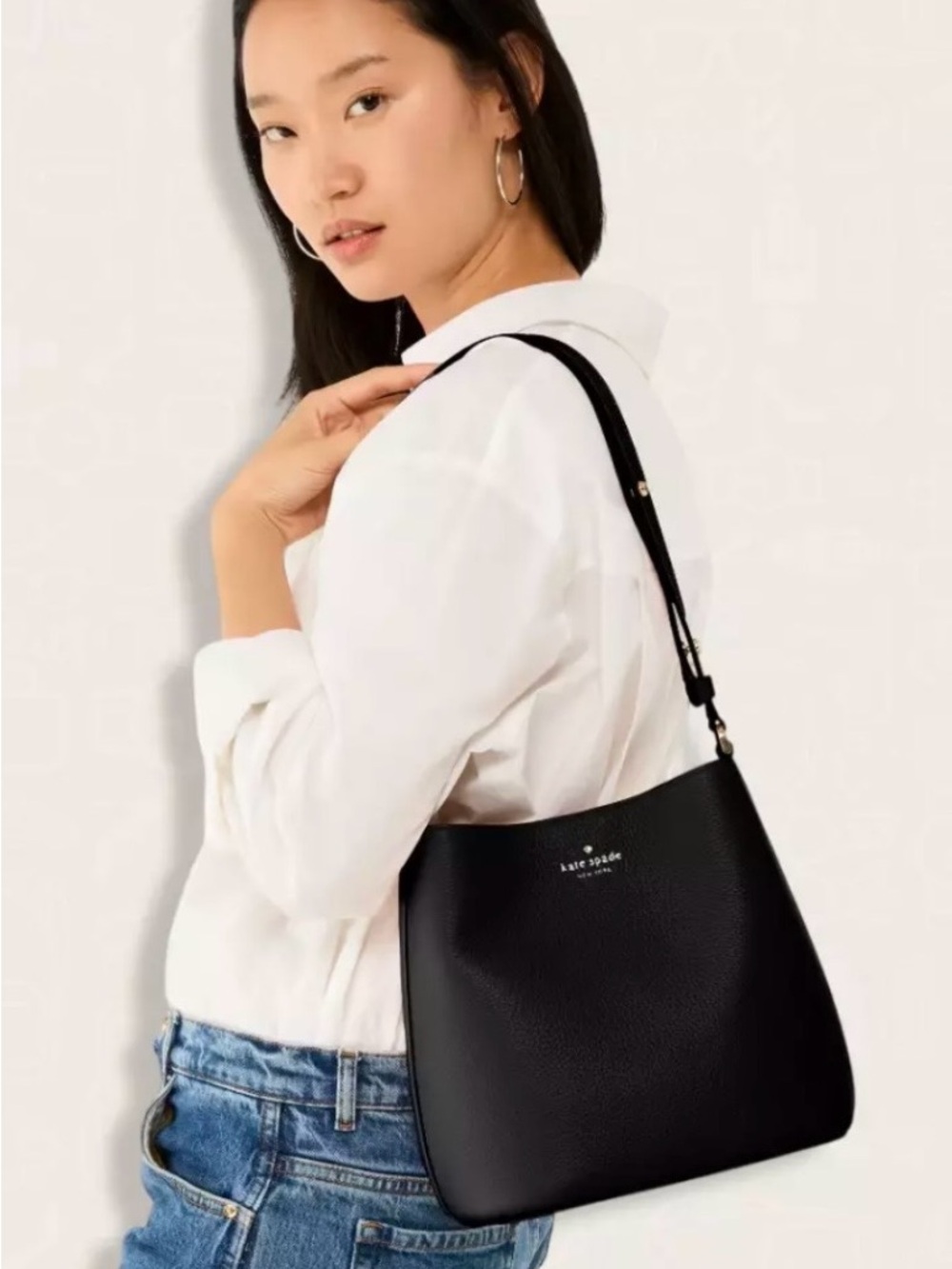 Kate Spade Julia Black Pebbled Leather Bucket Shoulder/Crossbody Purse